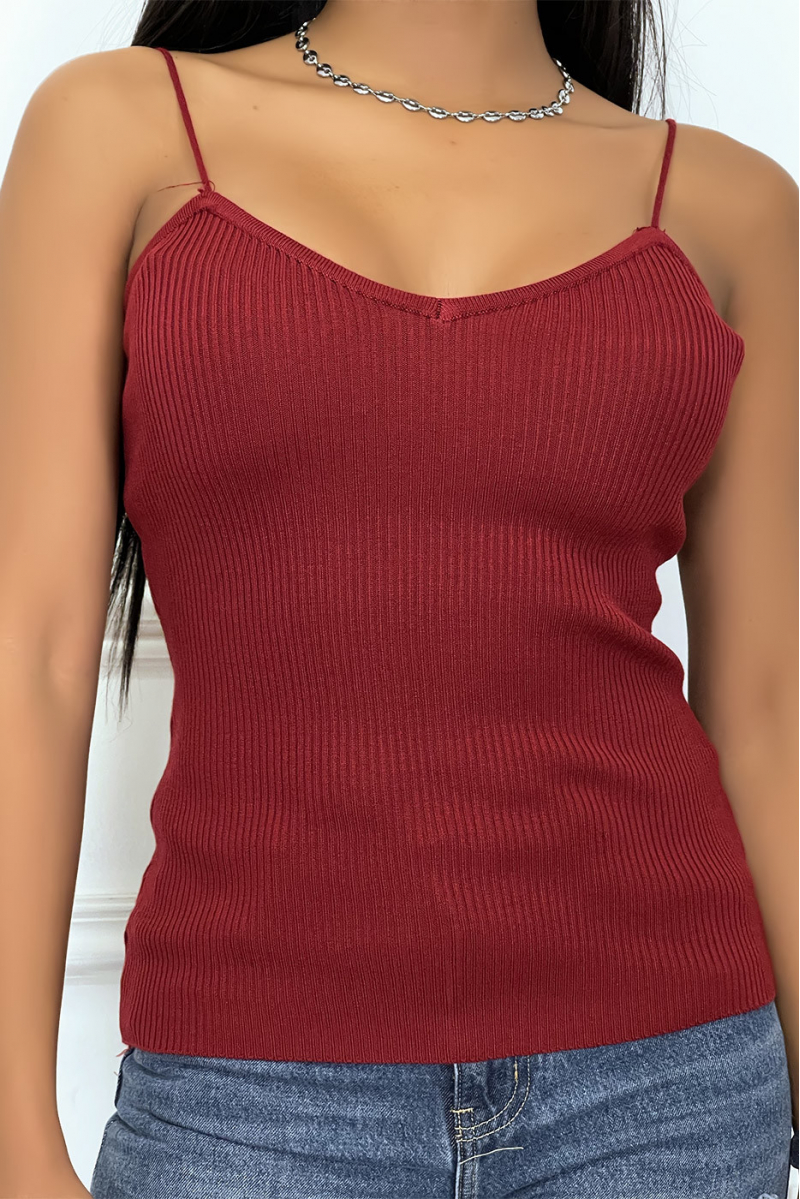 Burgundy ribbed and very stretchy tank top - 3