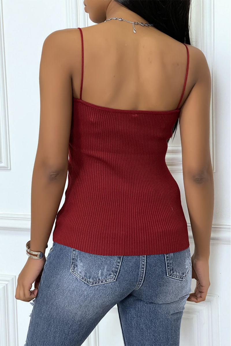Burgundy ribbed and very stretchy tank top - 5