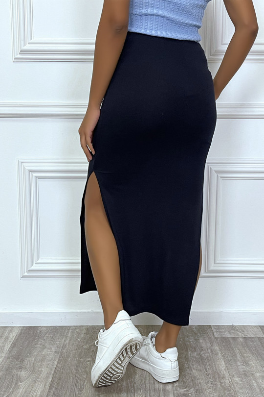 Long navy skirt with side slits - 1