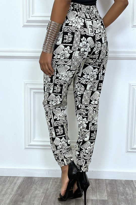 Black and beige harem pants with ethnic print - 1