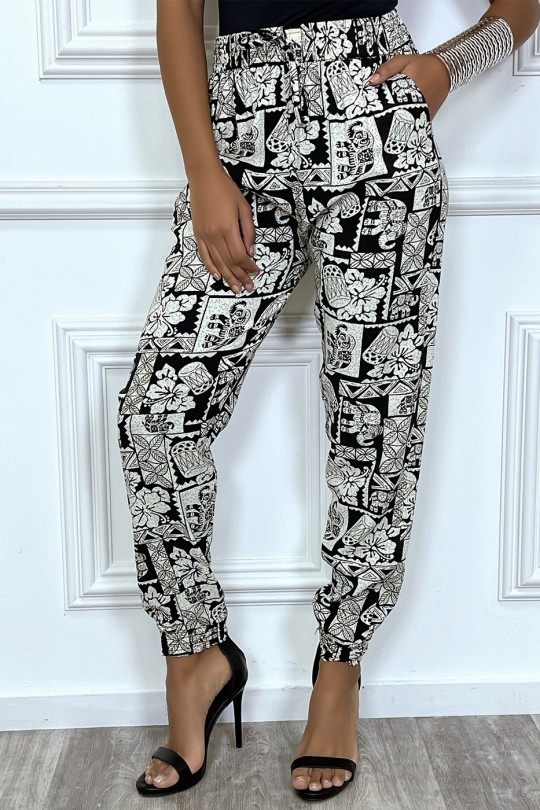 Black and beige harem pants with ethnic print - 5