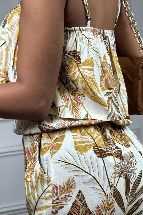 Beige jumpsuit met bloemenpatroon - 1