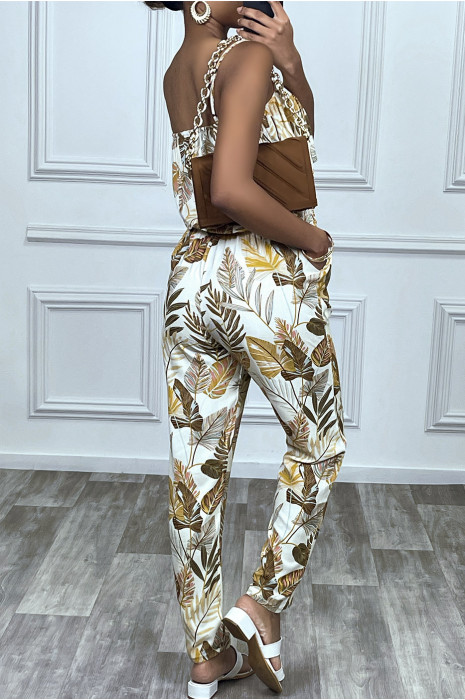 Beige flower pattern jumpsuit - 2