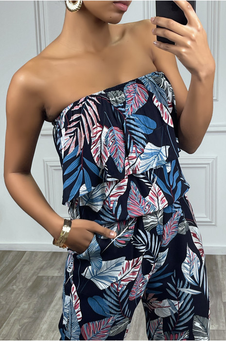 Combinaison pantalon marine motif fleuri - 3