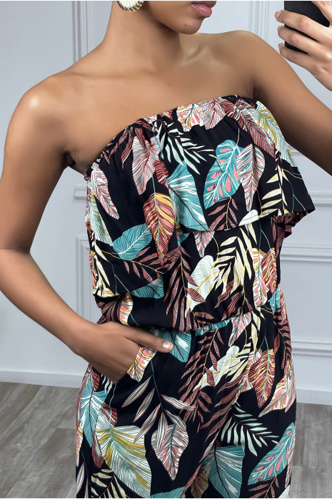 Zwarte jumpsuit met bloemenpatroon - 1