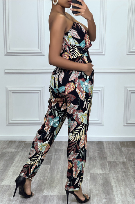 Zwarte jumpsuit met bloemenpatroon - 3