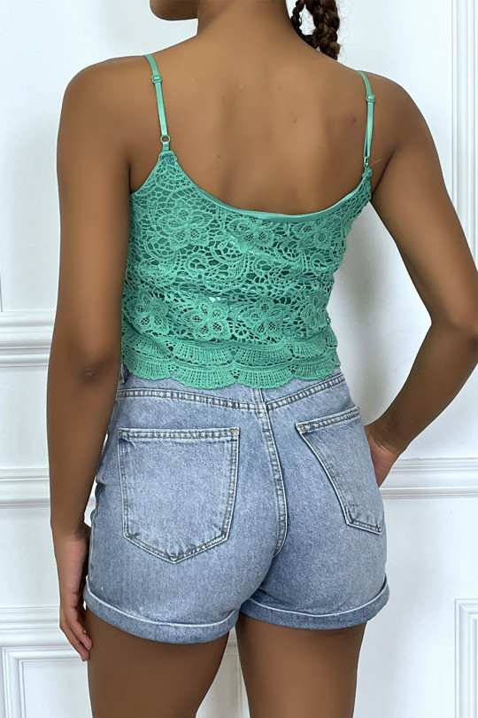 Green lace tank top with removable strap - 1