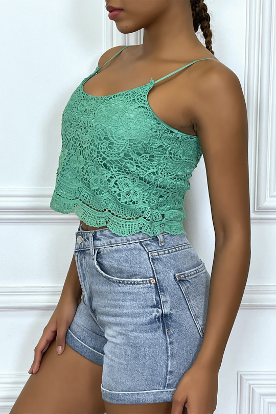 Green lace tank top with removable strap - 2