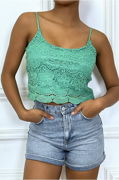 Groene kanten tanktop met afneembare riem - 4