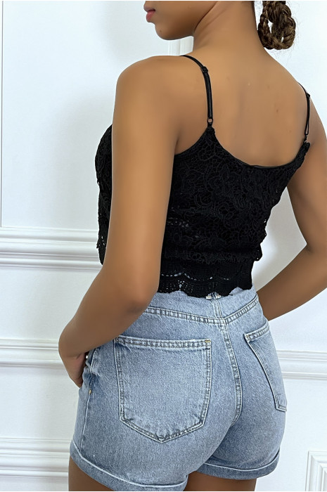 Zwarte kanten tanktop met afneembare riem - 1