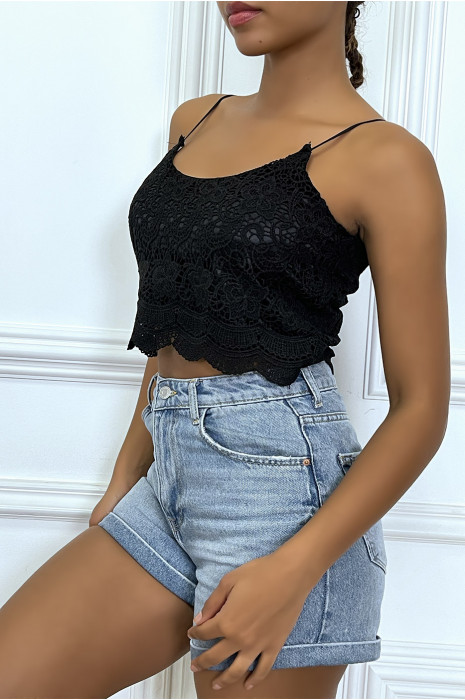 Black lace tank top with removable strap - 2
