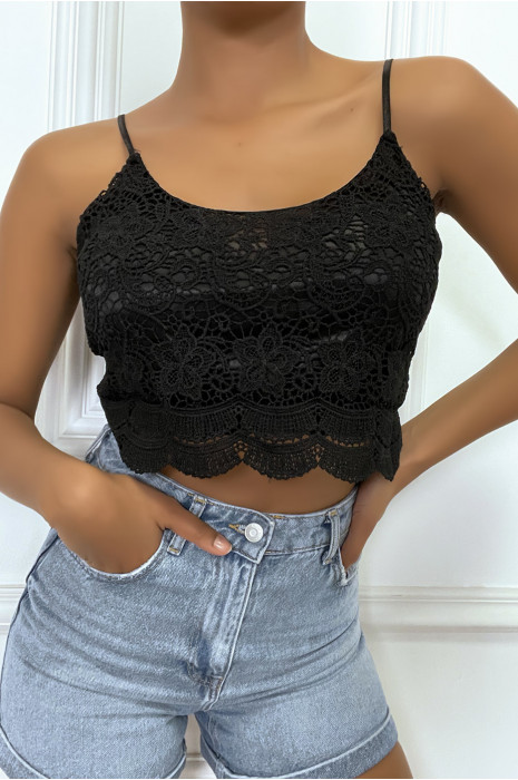 Black lace tank top with removable strap - 3