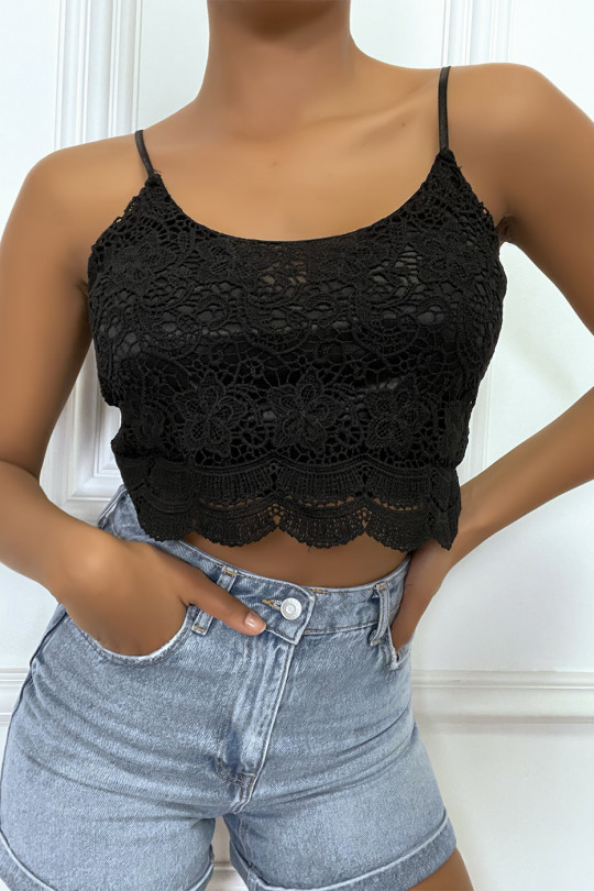 Black lace tank top with removable strap - 3