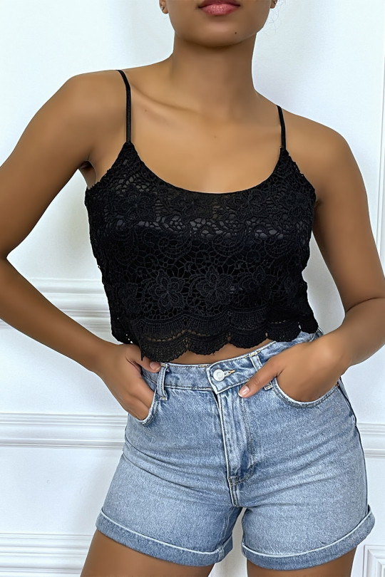 Black lace tank top with removable strap - 4