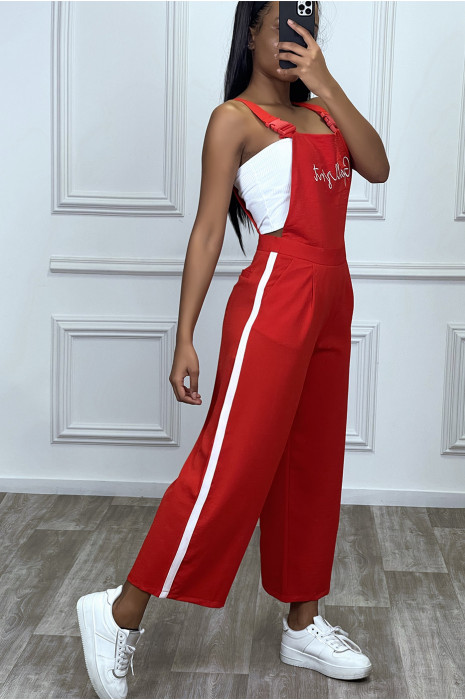 Salopette rouge à bande blanche et effet palazzo - 1