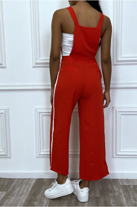 Salopette rouge à bande blanche et effet palazzo - 5