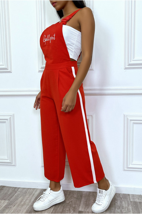 Salopette rouge à bande blanche et effet palazzo - 6