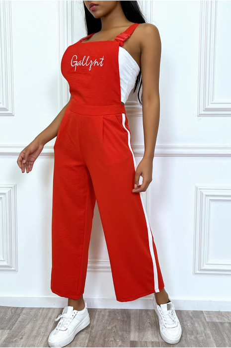 Salopette rouge à bande blanche et effet palazzo - 7