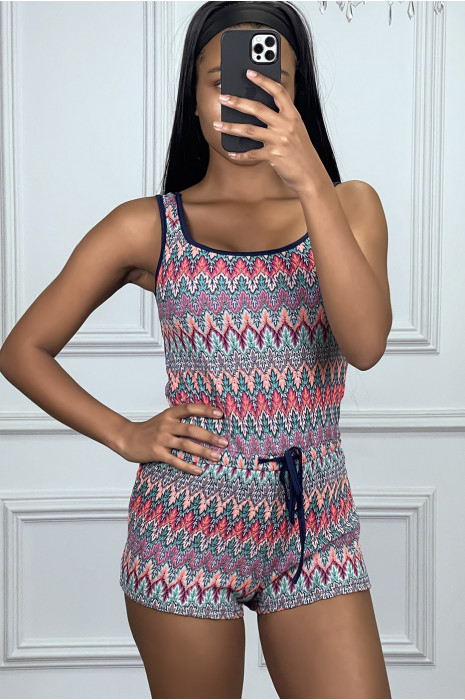 Combishort orange col débardeur et lacet à la taille - 7