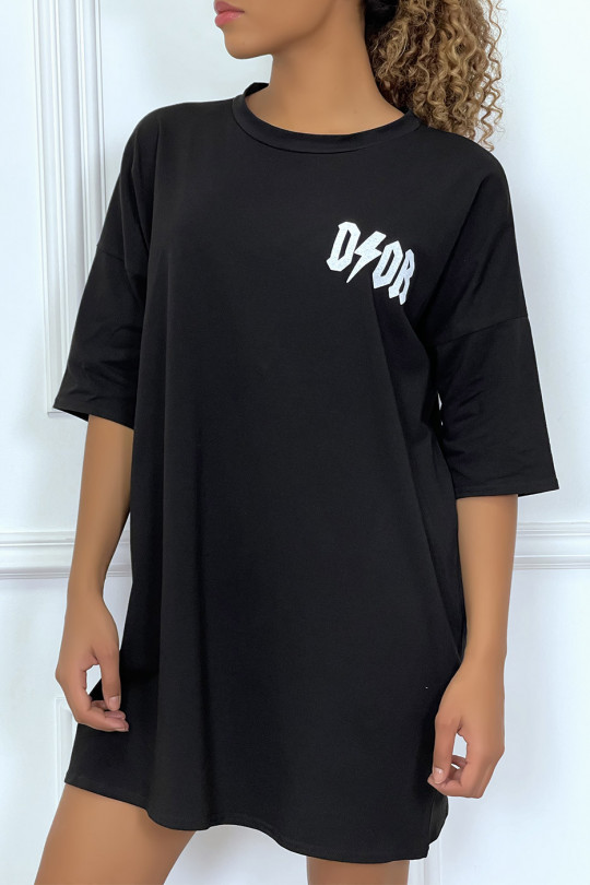 Tee-shirt oversize noir tendance, écriture "D/or", manche mi-longue - 4
