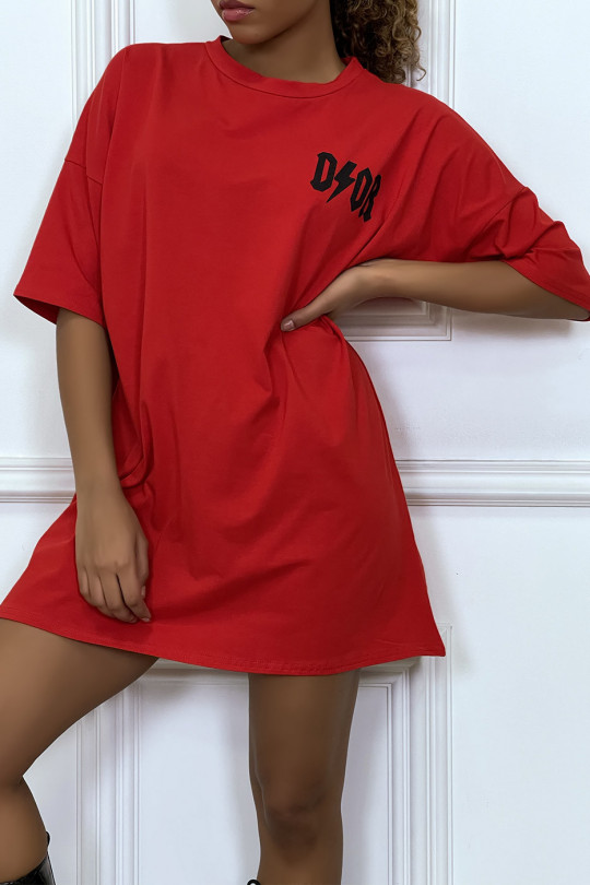 Tee-shirt oversize rouge tendance, écriture "D/or", manche mi-longue - 5