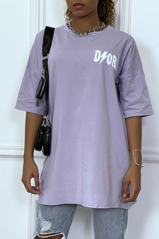 Tee-shirt oversize mauve tendance, écriture \