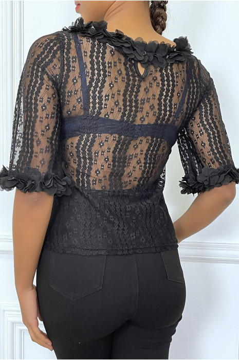 Transparent black top with frilly neckline - 4