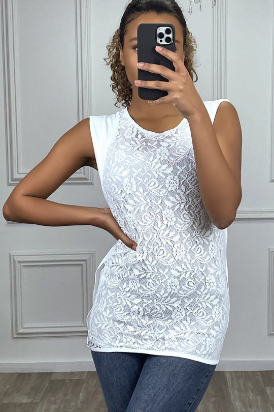 White asymmetric top with round neck and openwork pattern - 1