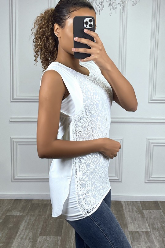 White asymmetric top with round neck and openwork pattern - 2