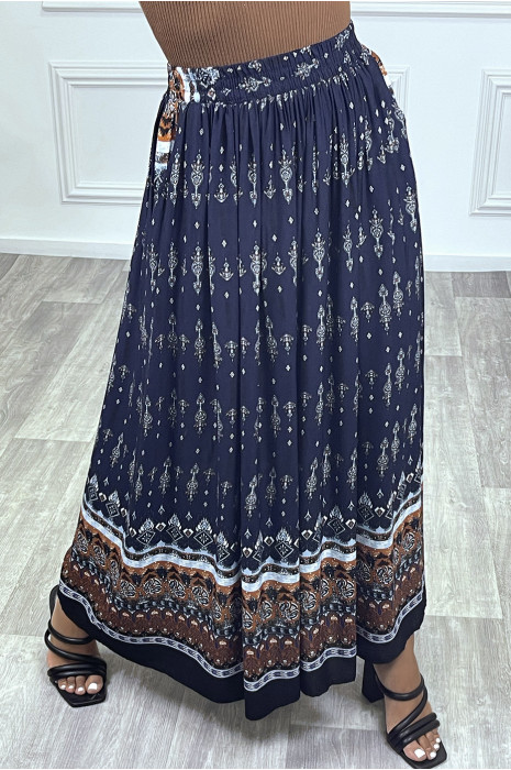Jupe bohème bleu marine à motifs - 2