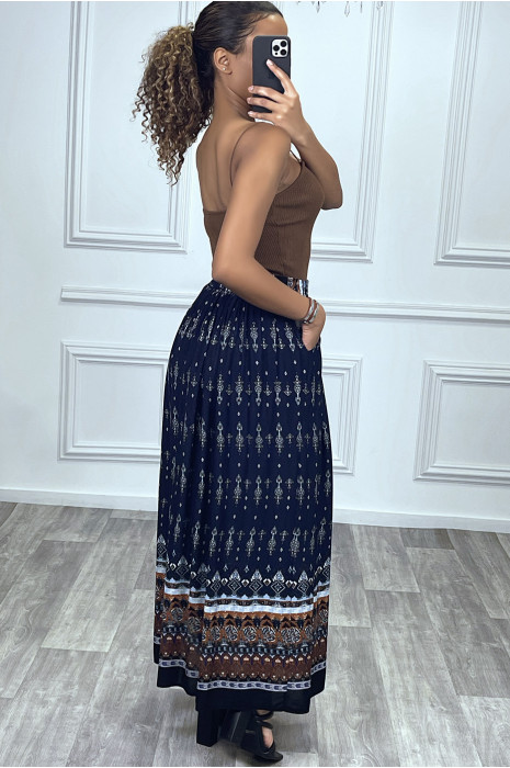Jupe bohème bleu marine à motifs - 3