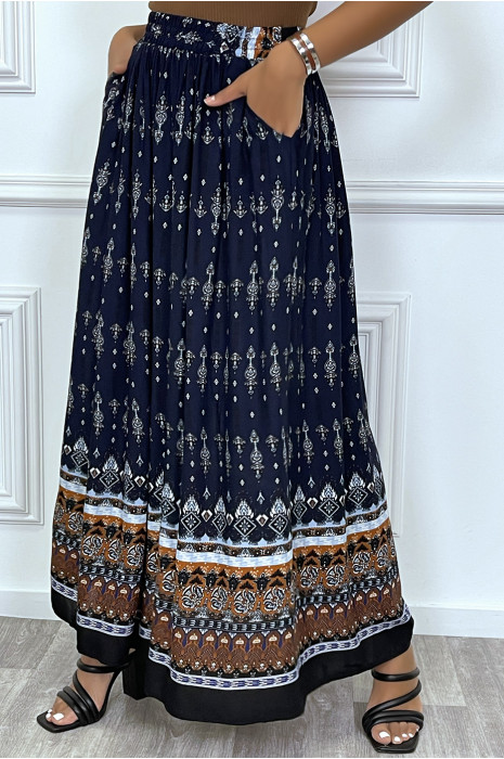 Jupe bohème bleu marine à motifs - 5