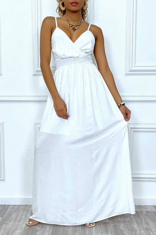 Long white dress with wrap neckline and tight waist - 1