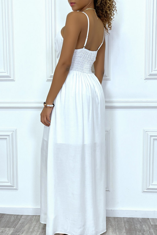 Long white dress with wrap neckline and tight waist - 4