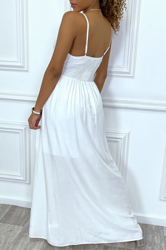 Long white dress with wrap neckline and tight waist - 5
