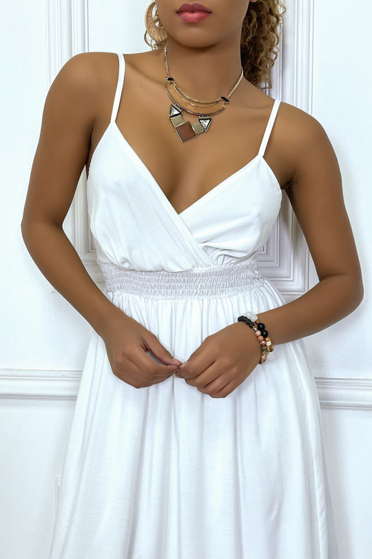 Long white dress with wrap neckline and tight waist - 7