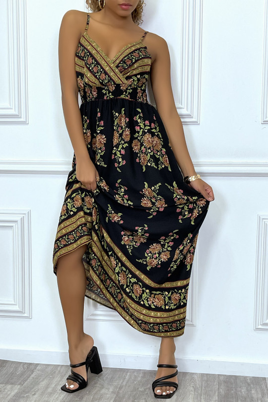 Long black patterned summer dress, very trendy - 3