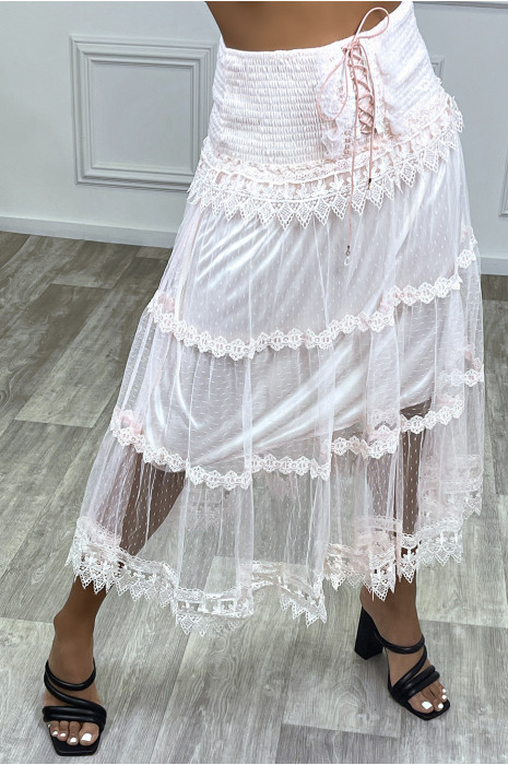 Jupe rose avec tulle à pois et dentelle - 2