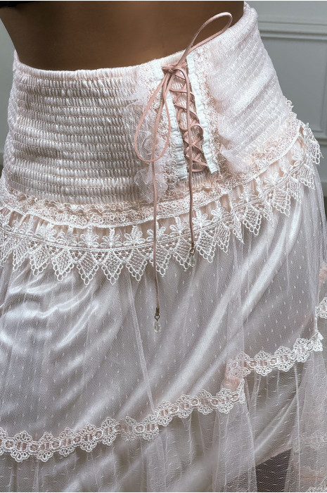 Jupe rose avec tulle à pois et dentelle - 3