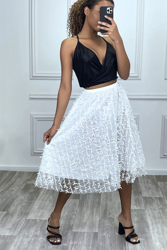 Long white tulle skirt with small bows - 1