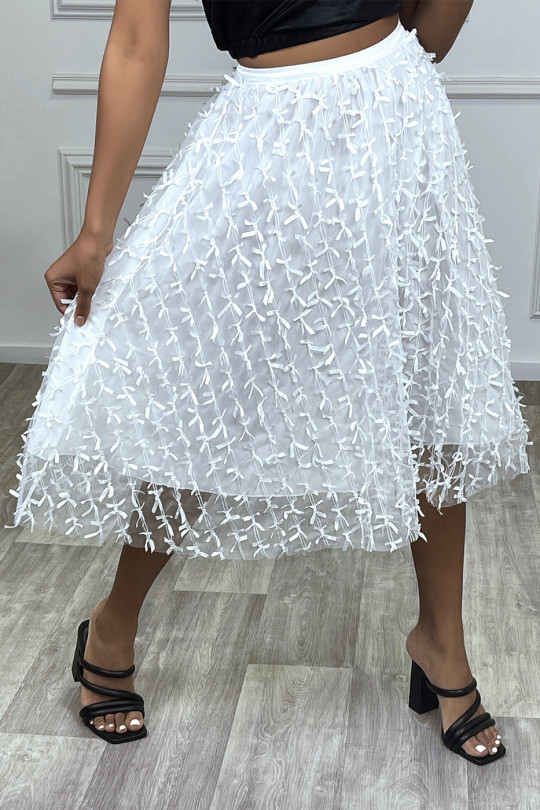 Long white tulle skirt with small bows - 2