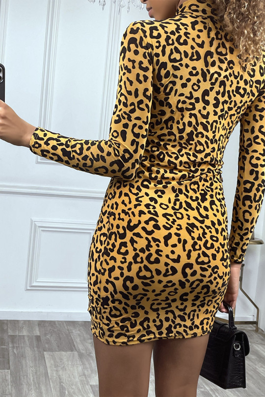 Robe courte transparente léopard noire, très tendance - 2