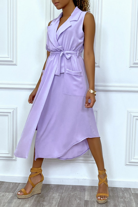 Robe longue violette style portefeuille avec col - 2