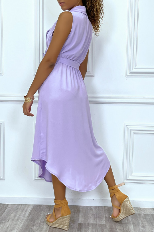 Robe longue violette style portefeuille avec col - 5