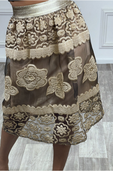 Jupe camel mi-lognue, tulle avec motifs - 3