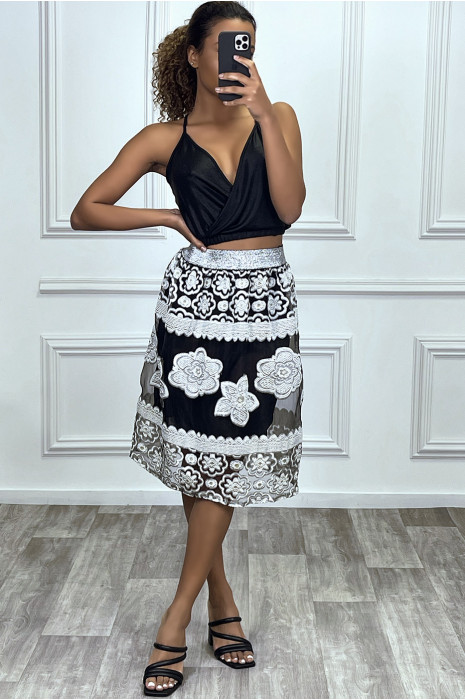 Jupe gris mi-lognue, tulle avec motifs - 1