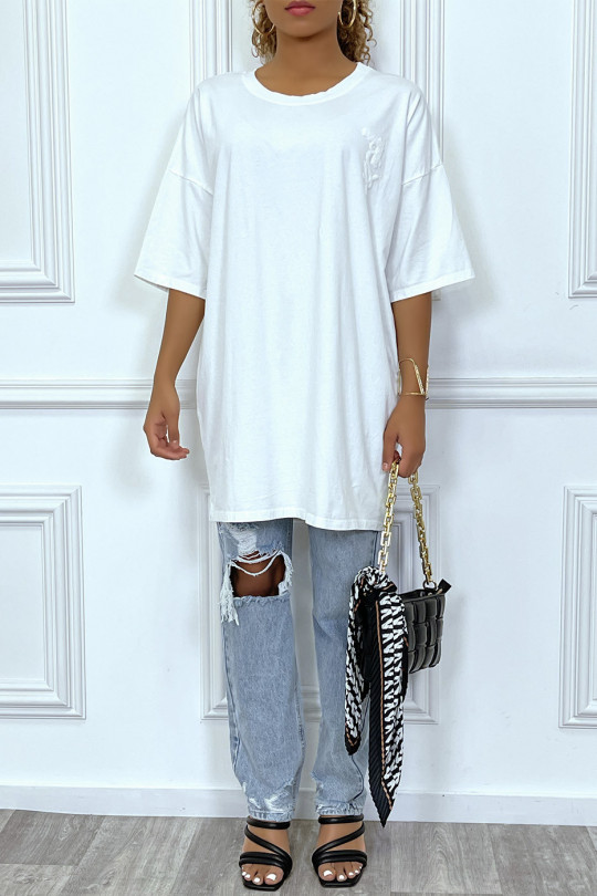Trendy white oversized T-shirt with cotton design - 1
