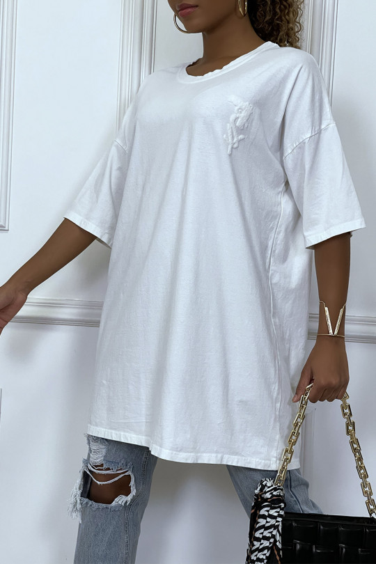 Tee-shirt oversize blanc tendance avec dessin en coton - 2