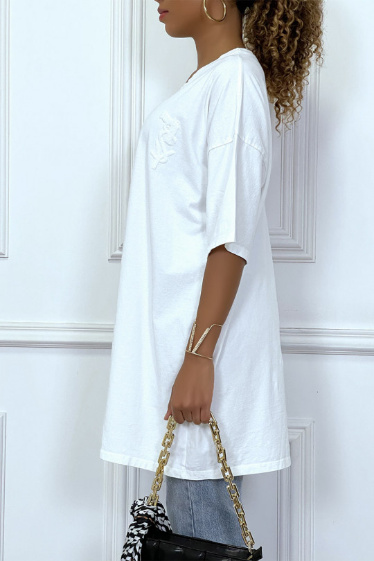 Trendy white oversized T-shirt with cotton design - 3