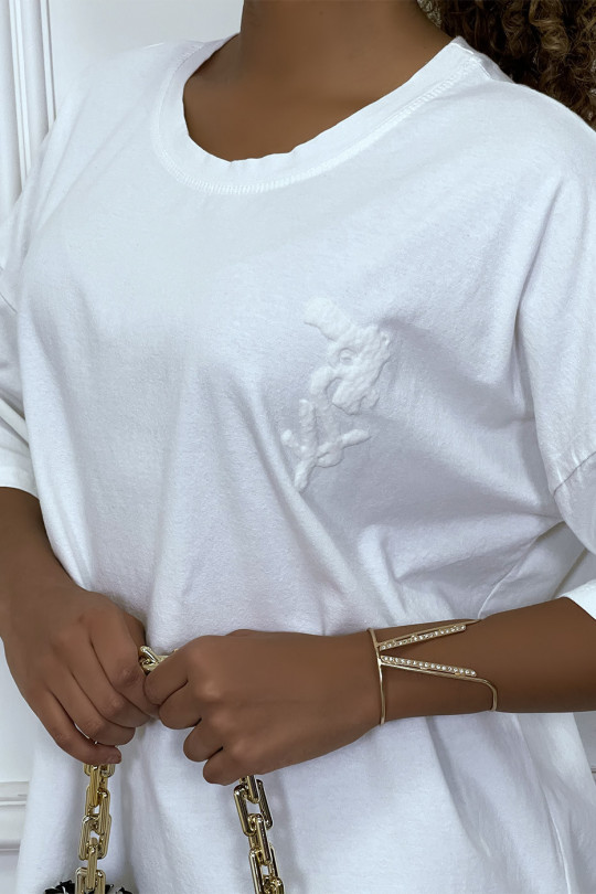 Tee-shirt oversize blanc tendance avec dessin en coton - 5